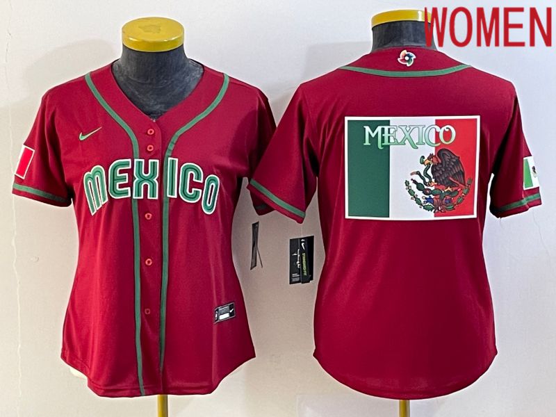 Women 2023 World Cub Mexico Blank Red Nike MLB Jersey